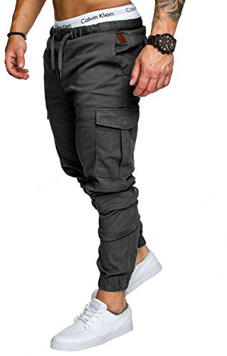 Amaci&Sons Jogger Cargo Herren Chino Jeans Hose 7001 Anthrazit W30