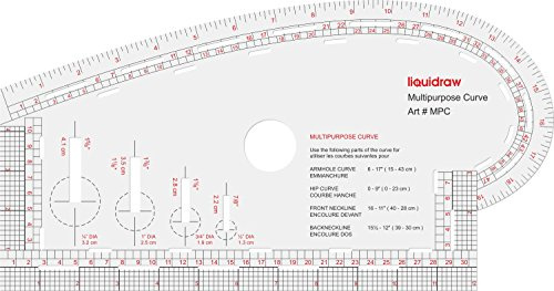 LiquidRaw Regla de curva multiusos 4 en 1 incluye regla, regla curva de cadera, cuello delantero y cuello trasero, diseño de patrón a la moda regla – Imperial y métrico