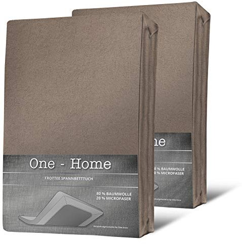 one-home 2er Pack Spannbettlaken FROTTEE 90x200 cm - 100x200 cm Taupe beige Spannbetttuch