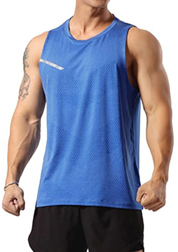 Hombre Atlético Entrenamiento Camisetas sin Mangas Sin Mangas Musculación Camisetas para Correr Entrenamiento Secado rápido Gimnasio Ropa Deportiva Azul L