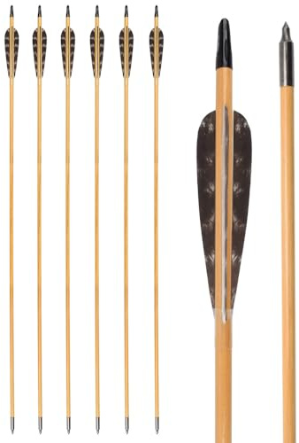 TY Archery 30 Inch Wooden Arrows Hunting 4 Inch Turkey Feathers Fletching Practice Target Arrow for Traditional Recurve Bow Horsebow Longbow (Pack of 6)