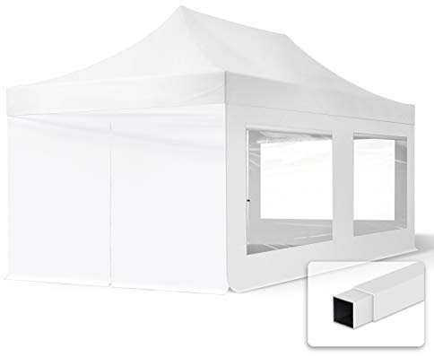 TOOLPORT 3x6m Faltpavillon Pavillon Partyzelt Gazebo Stahl 30mm, 4 Seitenteile, Panoramafenster, weiß