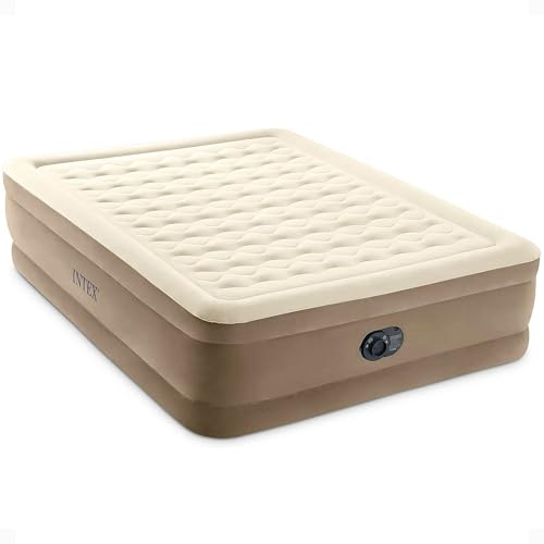 Intex Dura-Beam Deluxe Ultra Plush Air Mattress - Fiber-Tech – Built-in Electric Pump – 18in Bed Height – 600lb Weight Capacity – Queen Size