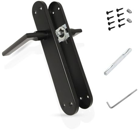 AZERODESIGN -Maneta Puerta -Manetas Puertas Interior Casa -Juego de Manivela con Placa 4,4x23,8 cm -Largo Manivelas 12 cm -Resistente al Desgaste y la Oxidación -Color Negro Mate -Material Aluminio