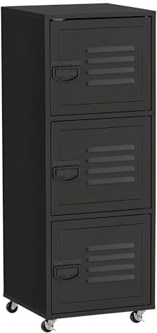 HOMCOM Armoire de Rangement à roulettes à 3 Niveaux avec roulettes et Portes en métal pour Bureau à Domicile, Salon, Noir