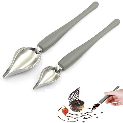 Chef Art Pencil,Matita Chef in Acciaio Inox,Disegno Cucchiaio da Decorazione,Piatto Cucchiaio Penna di Precisione,Chef Decorazione Matita Cucchiaio per Torte,Dolci,Formaggi,Cioccolatini,2 Pezzi