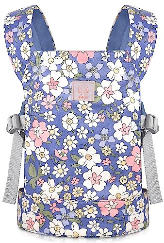 GAGAKU Puppentragetasche Puppentrage Kinder ab 3 Jahre Tragetuch Baby Vorne und Hinten Puppenzubehör 100% Baumwolle - Blaue Blumen