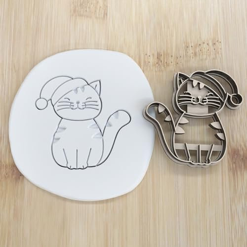 Weihnachten Katze mit Mütze cookie cutter Fondant Keksstempel/Ausstechform keksausstecher PLA ca.8cm