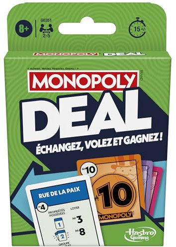 Monopoly Deal, Jeu de Cartes Rapide Inspiré du Jeu de Société Classique, Idée Cadeau d'anniversaire pour Garçons et Filles, Enfants et Familles, Dès 8 Ans