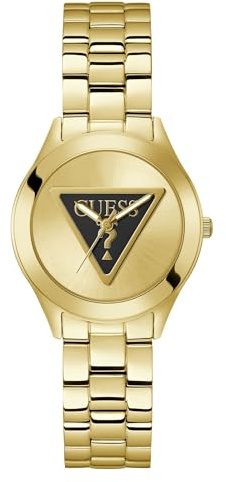 Guess TRI Plaque Damenuhr aus Edelstahl, goldfarben, Klassisch
