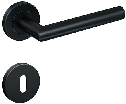 Gavroche Poignées de porte en acier inoxydable noir mat - Poignée de porte pour porte pour porte intérieure de chambre avec rosace ronde