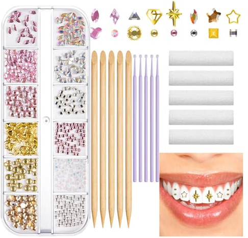 Streysisl Gemme di cristallo per denti, gioiello da uomo e donna, gioiello alla moda per denti, riflettente, multi forma, con sorriso di lunga durata, per gite, viaggi,