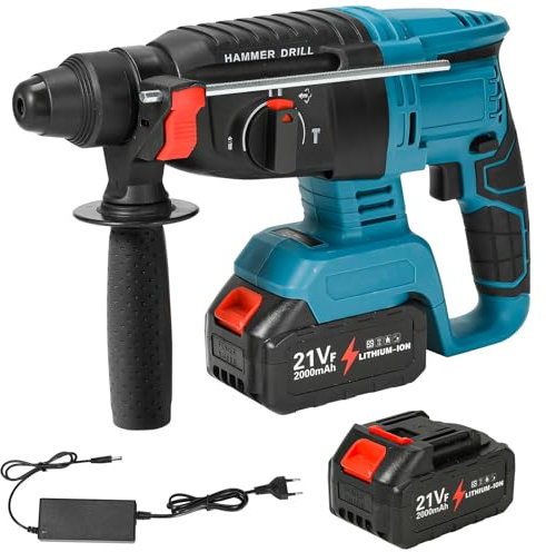 Martillo perforador inalámbrico, 18 V perforador inalámbrico, 4800 BPM, 1000 RPM, energía de golpeo 1 J, 27 mm martillo perforador para hormigón (Con batería)