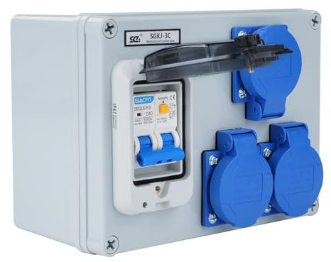 Répartiteur de courant de construction 16A Distributeur de courant fort Distributeur mural avec interrupteur 50A 1P+N Répartiteur de courant 16A avec 3 prises (250V 2 pôles) IP54 étanche.