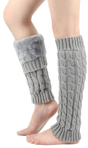 BelleVive Winter-Beinstulpen mit Fleecefutter für Damen, lange Strick-Beinstulpen, warme Stiefelsocken mit Fleecefutter zum Skaten, für den Alltag, Stiefel Boot Abdeckung für Männer Damen