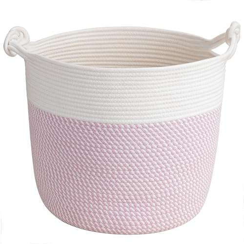Baby Storage Basket, Pink Laundry Basket Toy Baskets for Clothes, Nursery Baskets for Toys, Soft Woven Basket for Storage, 38 x 36 cm,
