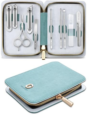 MR.GREEN Set manicure 10 in 1, set di tagliaunghie professionale per manicure, pedicure, attrezzi per la cura delle unghie, set portatile da viaggio per uomini e donne, con squisita custodia in pelle