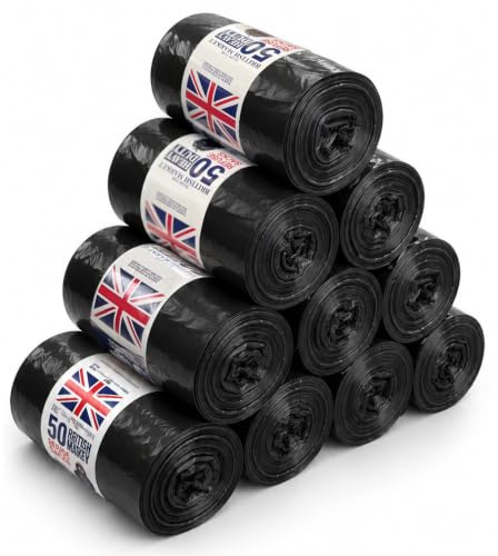 JeeJaan® 10 Rolls of 50 Black Bin Bags - 70L Capacity 500 Bin Bags Heavy Duty - Rubbish Bags Wastage Liners Trash Bags for Kitchen Office Diy Refuse Sacks Garden Bags Made from 100% Recycled Material