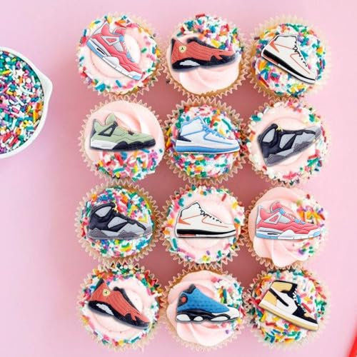 Blumomon 48pcs Edible Sneakers Cupcake Toppers Birthday Cake Decoration Select Sneakers Theme Party Baby Shower Decoration Birthday Party Supplies