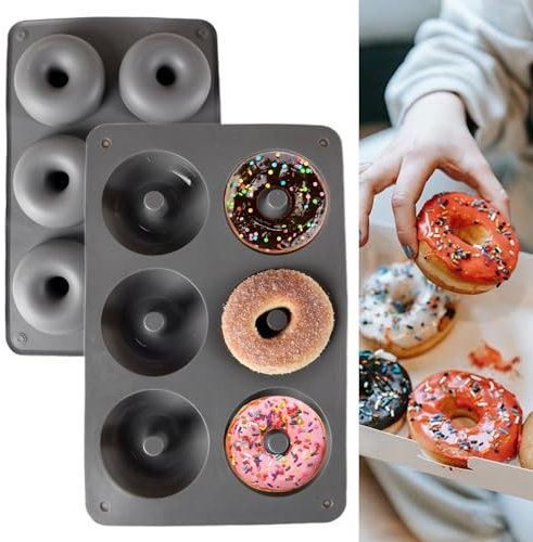 DILUSILK 2 PCS Donut Mould, Doughnut Mould 6 Cavity Non-Stick Silicone Baking Trays Food Grade Silicone Baking Moulds Silicone Moulds for Donut Baking Pan (Grey)