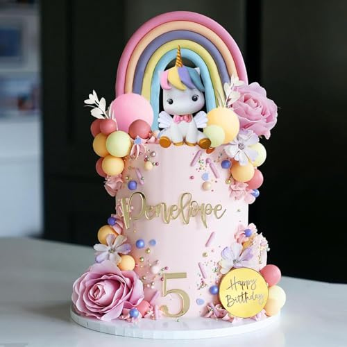 Kuchendekoration Einhorn- und Regenbogen-Thematische Dekorationen, bunte Kugeln, Happy Birthday-Zubehör für Jungen und Mädchen, Kindergeburtstag-Partyzubehör