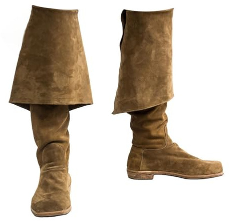 YUMALI Stivali Medievali Vichingo Retrò Flanging Stivali Cavaliere Di Velluto Rinascimentale Lungo Albero Scarpe Singole per Cosplay Pirate (Brown,M)