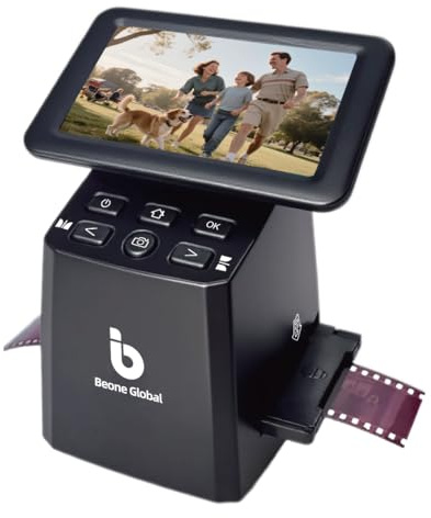 BEONEGLOBAL ClearScan S5 Escáner de película de alta resolución y escáner de diapositivas con pantalla LCD de 5 pulgadas, convierte 135, 126, 110 negativos Super8 y se desliza a fotos digitales JPEG