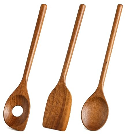 Set da 3 cucchiai di legno per cucina, spatola e cucchiaio antigraffio per padelle antiaderenti, cucchiaio da cucina, mestolo forato, cucchiaio mescolatore, utensili a contatto con alimenti per casa,