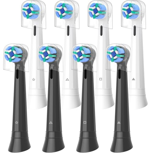 Brossette de Rechange Compatibles avec Les Brosses Electriques Oral B iO, Tete Brosse a Dent pour iO 2 3 4 5 6 7 8 9 10 (4 Blanc+4 Noir, 8 unité(Lot de 1))