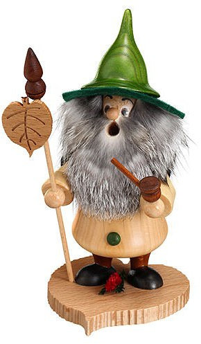 German Incense Smoker Tree Gnome, Linden Leaf - 18cm / 7inch - Drechselwerkstatt Uhlig