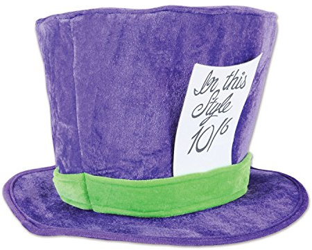 Beistle Unisex Plush Mad Hatter Hat ? Purple & Green Headwear, Halloween Costume Accessory, Photo Booth Prop, Themed Party Supplies, Soft Fabric Dress Up Cap