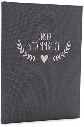 Hochzeitideal – Stammbuch der Familie Boho grau 21,0 cm x 15,0 cm - Buchbinderleinen Stammbuch Hochzeit - Familienbuch Standesamt mit 6-fach Ringmechanik für Urkunden mit Behördenlochung