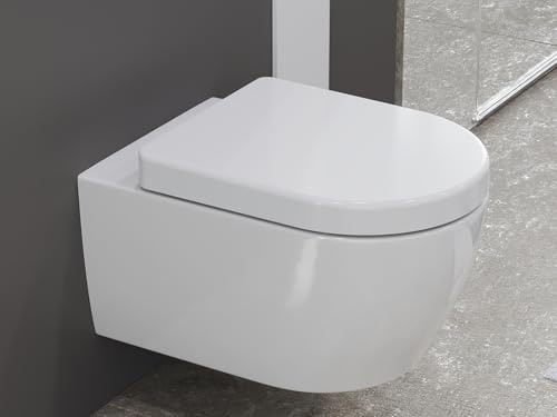 Blankenburg | Spülrandlose Toilette mit Softclose Toilettendeckel, Wand-WC hängend, randlos, Tiefspüler | 54 cm lang