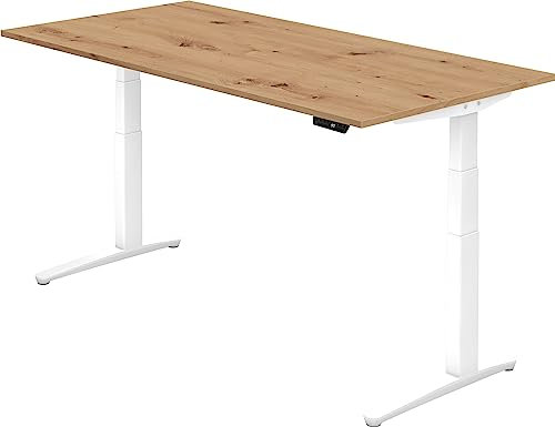 bümö elektrisch höhenverstellbarer Schreibtisch 200x100 cm mit Memory-Steuerung - Design Schreibtisch höhenverstellbar elektrisch, elektrischer Schreibtisch Asteiche, Gestell weiß