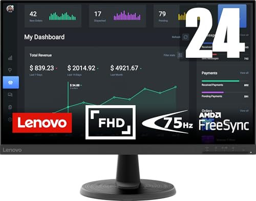 Lenovo D24-45 - Monitor 24 FullHD (VA, 75Hz, 4ms, HDMI, VGA, Cable HDMI, FreeSync) Ajuste de inclinación - Negro