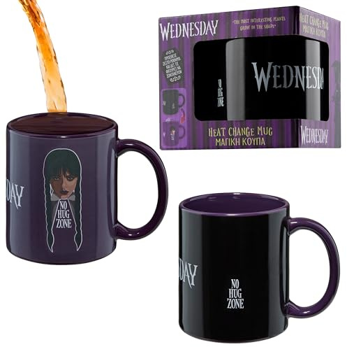 Wednesday Farbwechsel Tasse 320 ml, Thermobecher mit Magischem Effekt, Keramik Kaffeetasse mit Designwechsel, Geschenke für Frauen und Mädchen