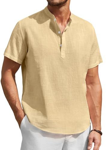 Enlision herr linne skjorta kortärmad farfar krage krage krage Henley skjortor män enfärgad vardaglig sommar strand semester button down toppar S-4XL