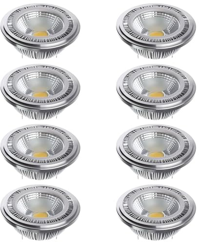 PAZWAHF Ampoule à réflecteur LED AR111 G53 15 Watts COB 1500 lumens (équivalent 120 W ES111) Projecteur à Angle de Faisceau de 60 degrés AC 85 V -265 V Non Variable (8 pièces)