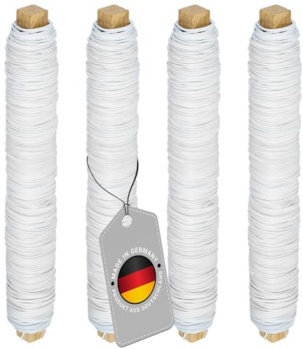 ECENCE Alambre para Plantas galvanizado - 4 Rollos de 35m Cada uno, 0,65mm Alambre Manualidades, Alambre de jardín para Sujetar Flores y Plantas Color Blanco