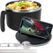 Eummy 1200ml Noodle Bowl with Lid Ramen Bowl Set with Spoon Chopsticks Stainless Steel Rapid Ramen Cooker Soup Bowls BPA Free Instant Serving Bowl Portable Salad Pasta Bowl for Office Dorm (Black)