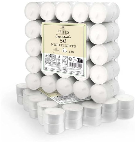 Price's Candles 50 Pack 8 Hour Tea Lights | Clean Vegan & Kosher Friendly Long Burning Tea Lights Great for Everday Use | Unscented Tealights Great for Everday Use