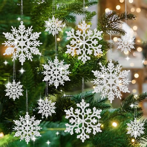 36 Stück Christbaumschmuck Schneeflocken Deko, Weihnachtsbaum Deko, Weihnachts Winterdeko Schneeflocken Anhänger Glitzer Weiß Weihnachtsbaumschmuck Weihnachten Deko Baumschmuck Christmas Decorations
