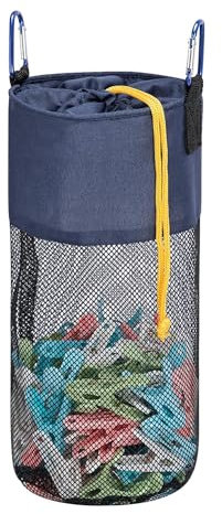 GNEGNI LIFE Sacchetto per mollette a rete con gancio per mollette da bucato, 300 scomparti, portatile, per mollette da bucato, ad asciugatura rapida, Blu, Sacchetto per mollette da bucato