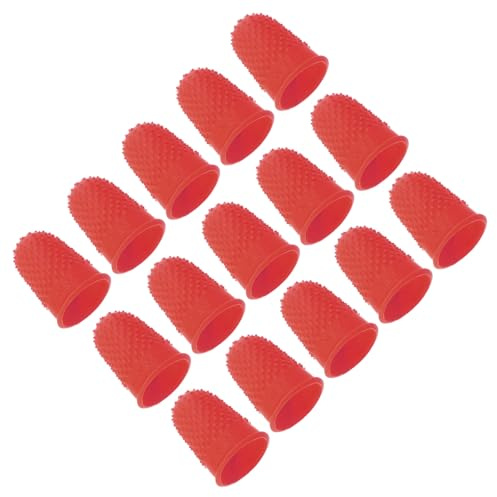 PATIKIL Rubber Finger Tips, 15 Pack Silicone Thumb Fingertip Protector Finger Cots Covers Guard Pads Thimble Grips for Office Counting Sewing, Red M Size