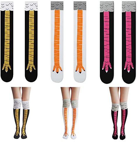 UOCAI 3 par kycklingben strumpor kycklingfötter strumpor, Overknees strumpor kycklingfötter roliga strumpor knästrumpor kvinnor mjuka och hudvänliga roliga strumpor tecknade