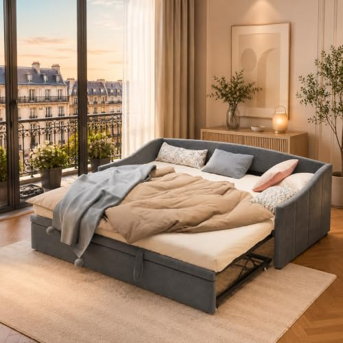 LIVLUX Canapé lit 2 Places, Canapé-lit Convertible 90/180 x 200 cm,avec sommier à Lattes, Tissu Velours,Canapé Convertible Extensible (Gris A)