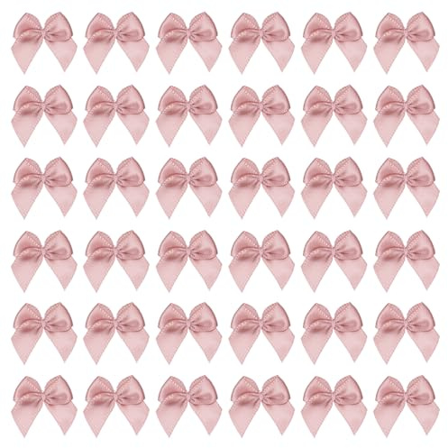 PATIKIL 1 Fiocchi Decorativi Mini 50Pz Fiocchetti per Bomboniere Mini Nastro di Raso per Applique Fai da Te Cucito Decorazione per Matrimonio Festa Rosa Antico