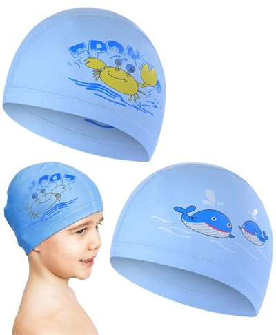 BARRU 2pcs bonnet de bain pour enfant, bonnet de bain pour enfant, garçon et fille, bonnet de bain pour enfant, bonnet de bain pour enfant, confortable pour cheveux longs et courts