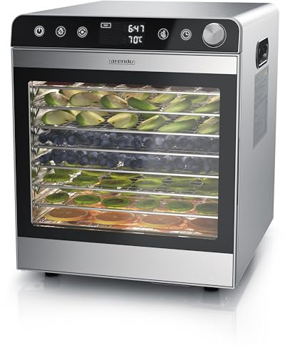 Arendo - Dörrautomat Edelstahl mit 10 Edelstahlgitter - 8400 cm² - Dörrgerät Dehydrator Obsttrockner Dörrapparat - Obst Fleisch Pilze uvm