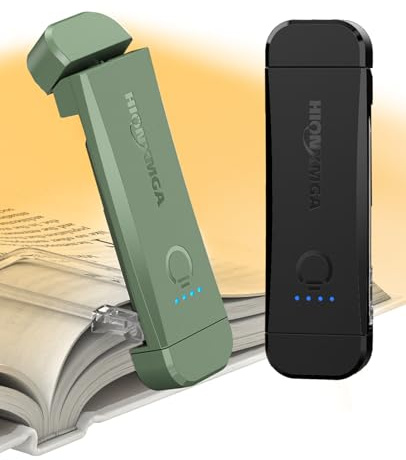 HIONXMGA USB Rechargeable Book Light,2 Pack Eye Caring Reading Light Clip on Book, 3 Colours & Stepless Dimming, Portable & Flexible,Perfect for Booklovers and Kids-Green+Black